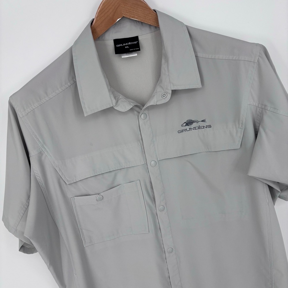 Grundens Short Sleeve Fishing Shirt Mens XL Gray Vented Performance Snap Tech